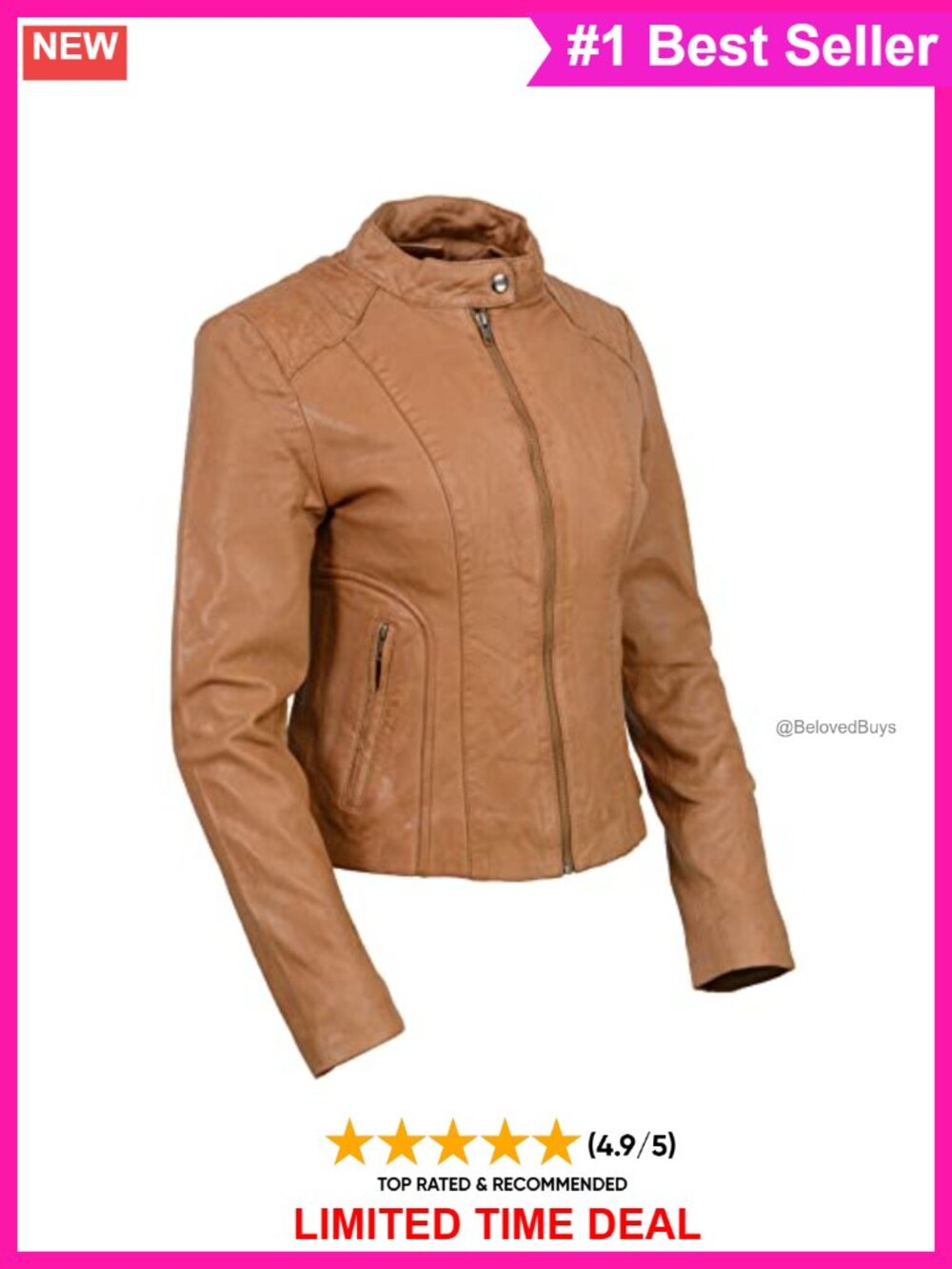 Women's Sheep Leather Moto Biker Jacket Zip Front Snap Collar Lined